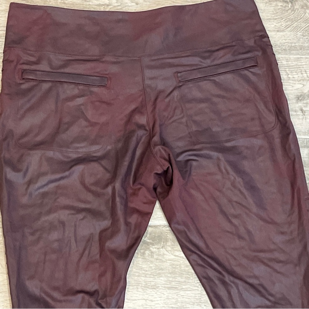 Athleta Leggings Women's Delancey Gleam Moto Tight Burgundy Red Zip Ankle Sz XL - Picture 5 of 10